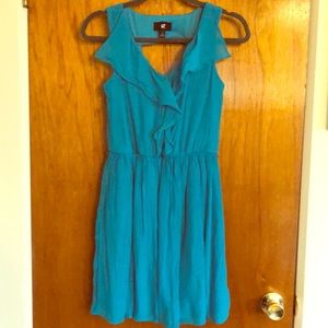 Aqua blue ruffle front dress